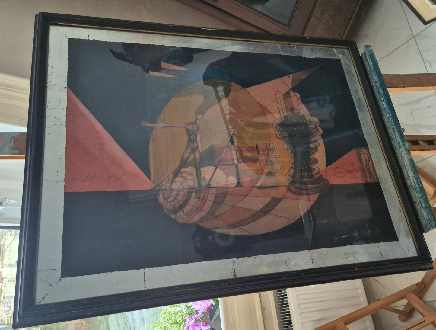 Druckgrafik Lithographie Surrealismus Moderne Gerahmt hinter Glas