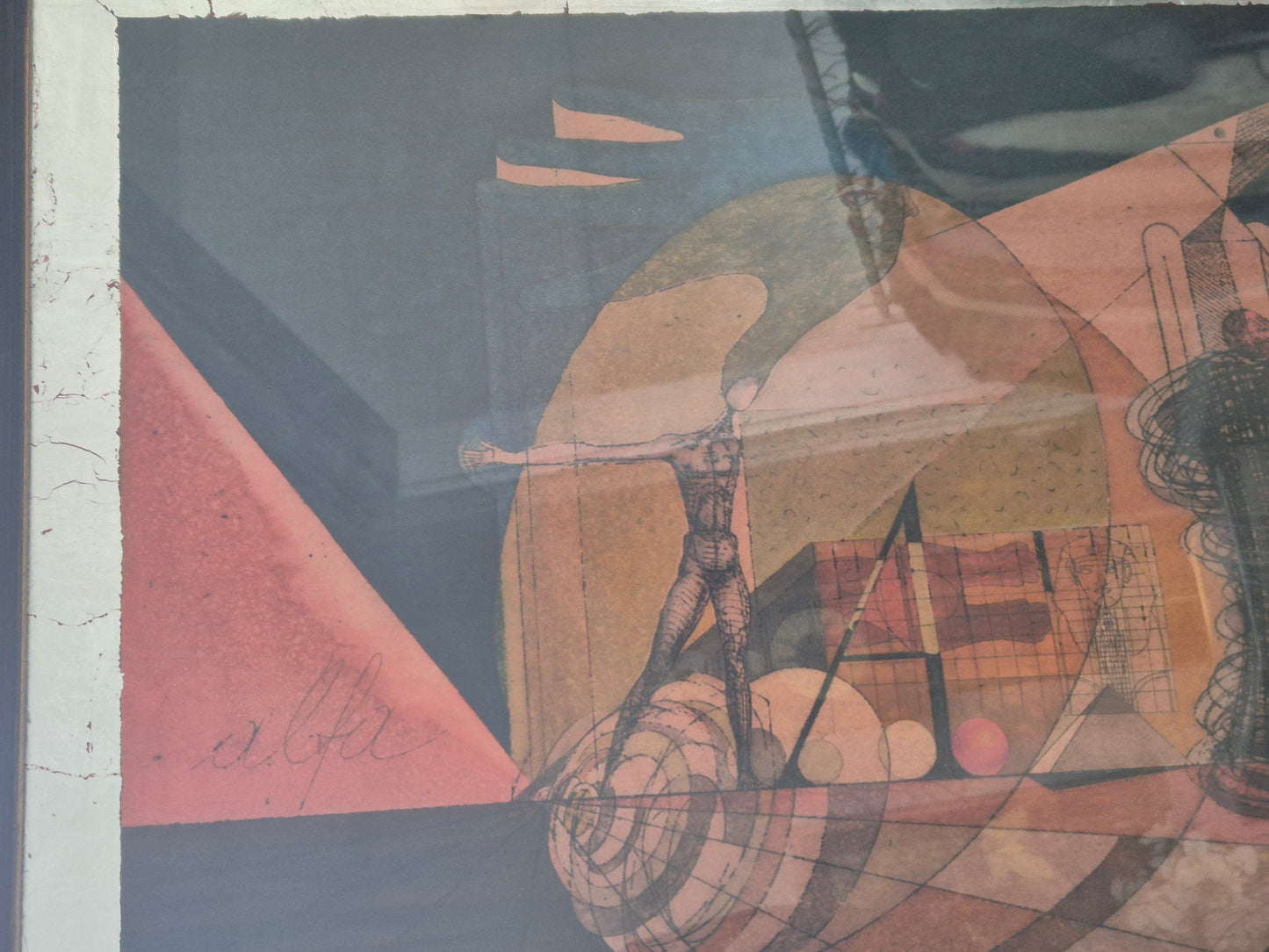 Druckgrafik Lithographie Surrealismus Moderne Gerahmt hinter Glas