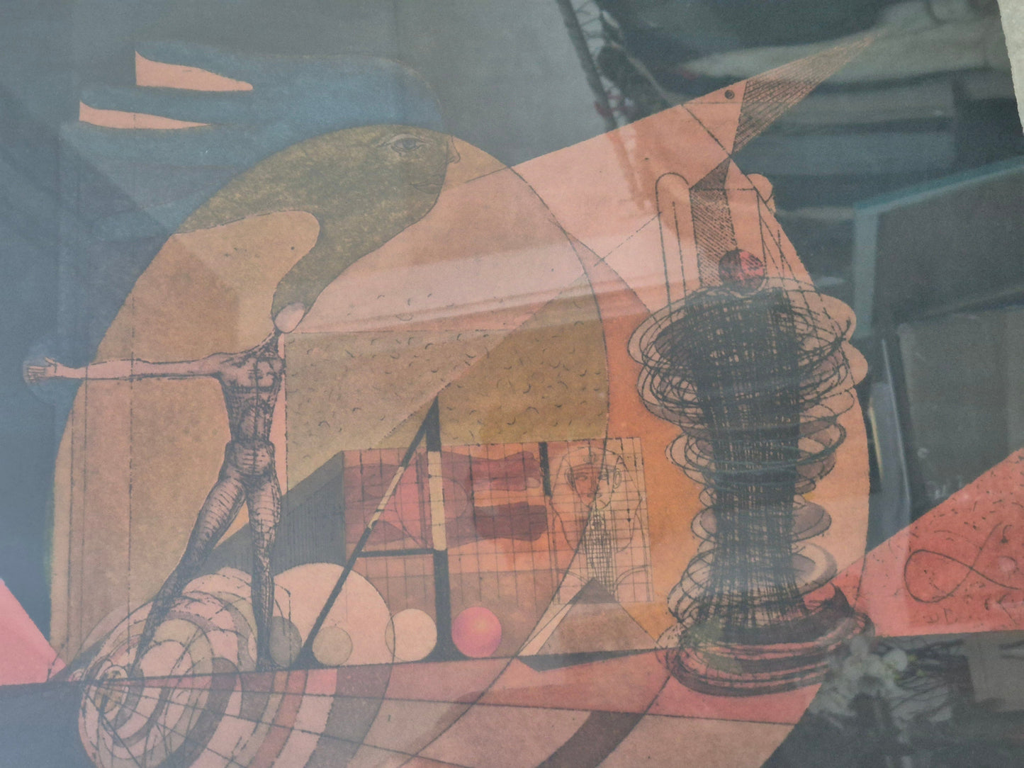 Druckgrafik Lithographie Surrealismus Moderne Gerahmt hinter Glas