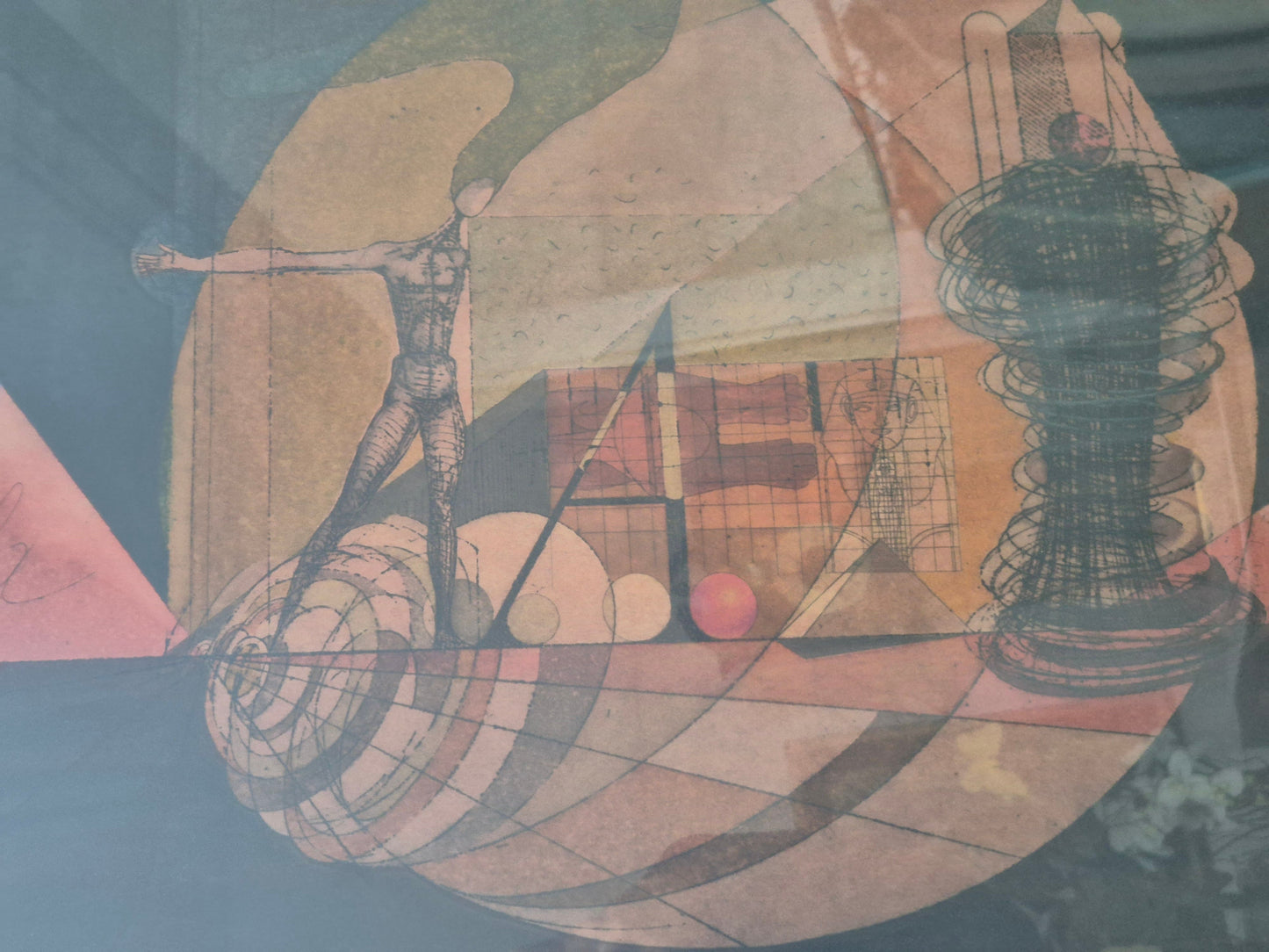 Druckgrafik Lithographie Surrealismus Moderne Gerahmt hinter Glas