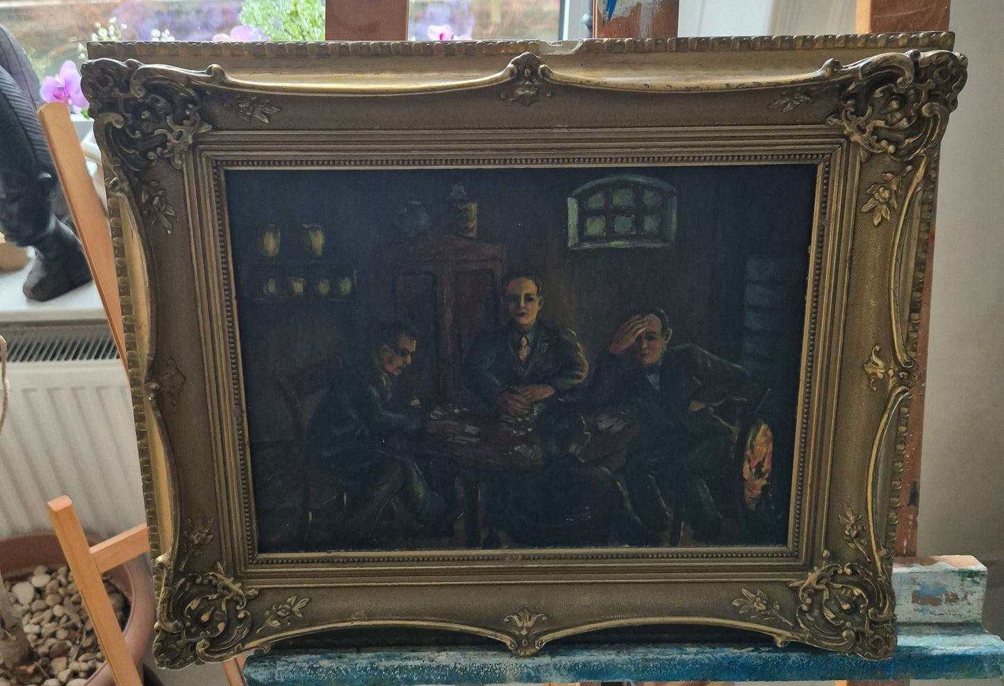 Deutsche Schule (XX) Ölgemälde Männerspielrunde Szene am Spieltisch