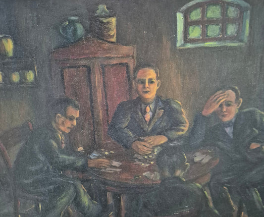 Deutsche Schule (XX) Ölgemälde Männerspielrunde Szene am Spieltisch