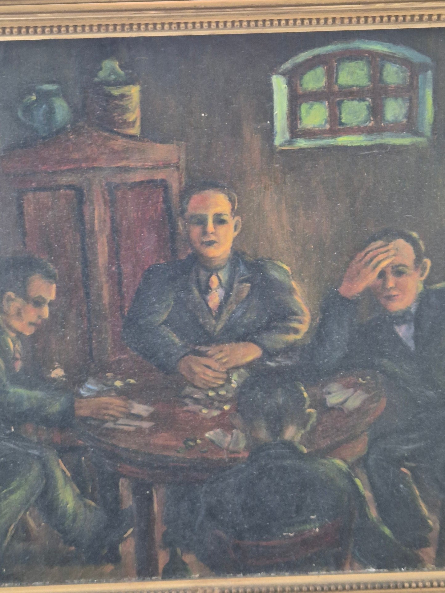 Deutsche Schule (XX) Ölgemälde Männerspielrunde Szene am Spieltisch