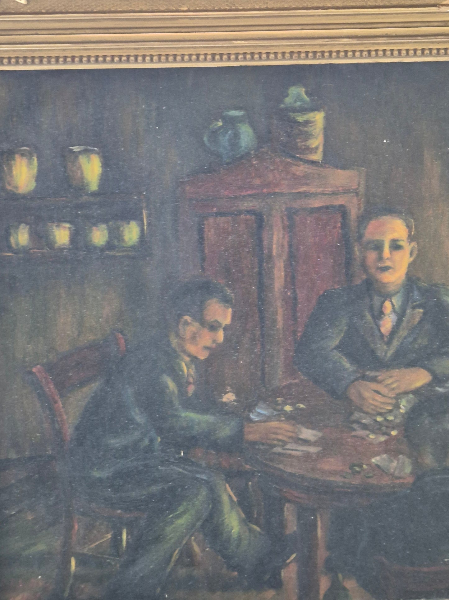 Deutsche Schule (XX) Ölgemälde Männerspielrunde Szene am Spieltisch