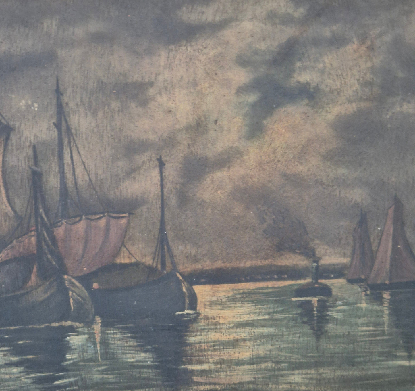 E. Viand (XIX-XX) Ölgemälde Segelboote im Mondschein 38 × 40 cm