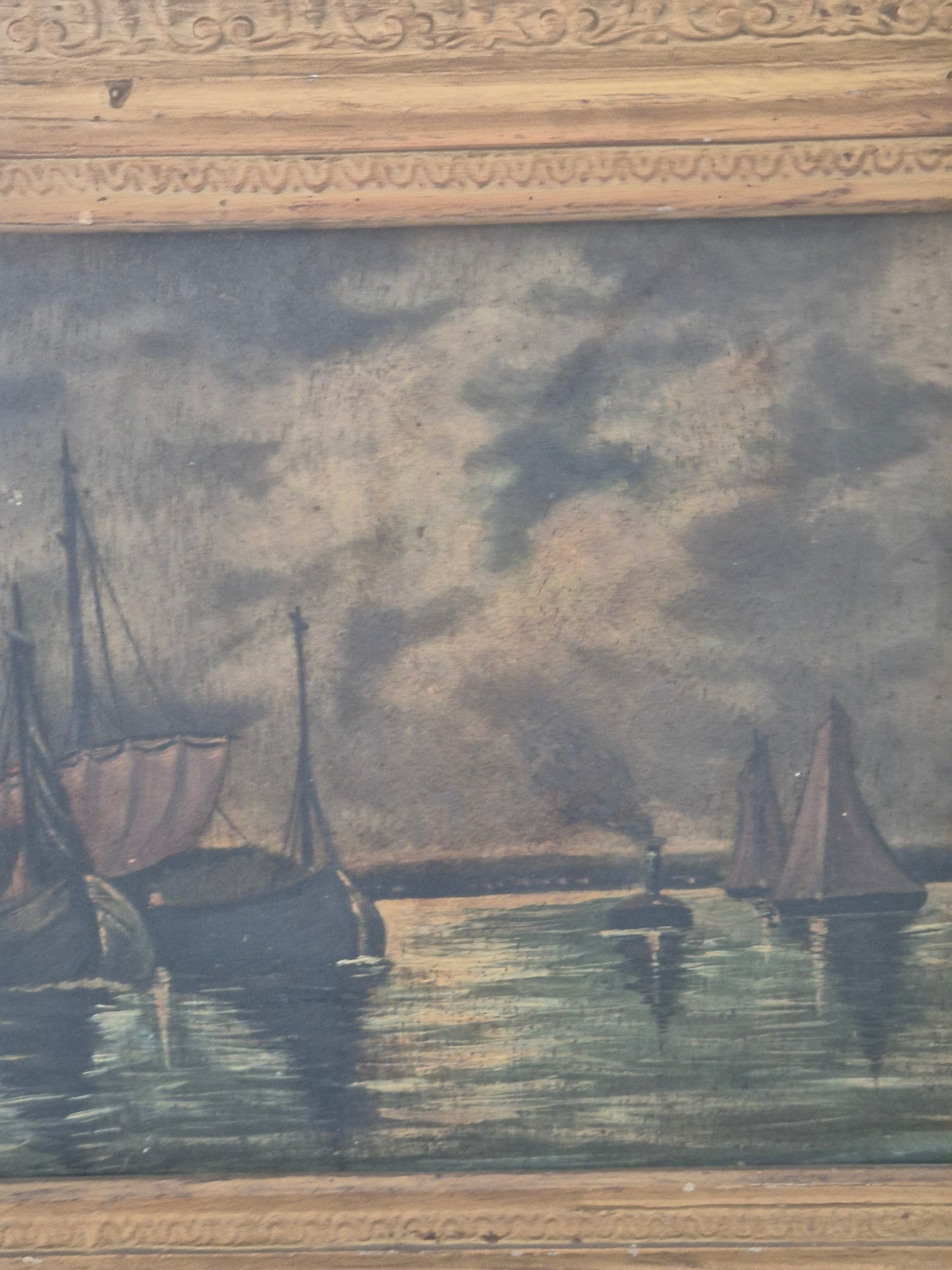 E. Viand (XIX-XX) Ölgemälde Segelboote im Mondschein 38 × 40 cm