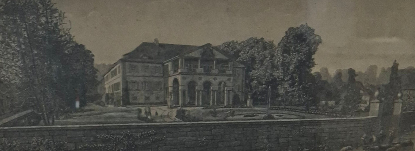 Schloss Dätzingen Druckgrafik Lithographie Landschaftsidylle Gerahmt