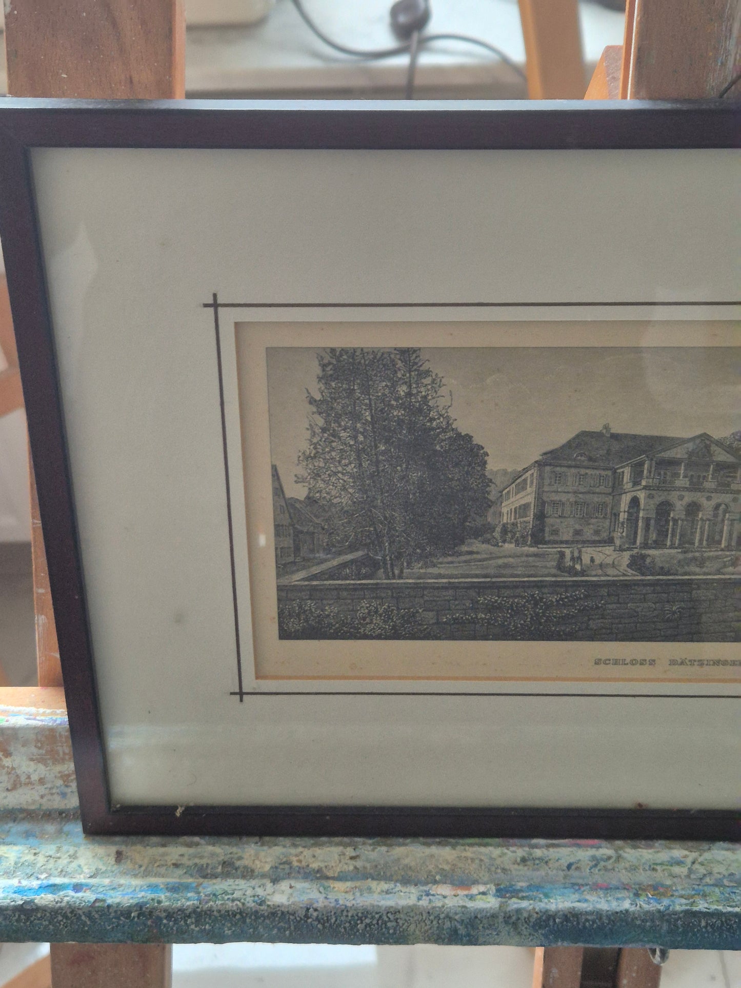 Schloss Dätzingen Druckgrafik Lithographie Landschaftsidylle Gerahmt