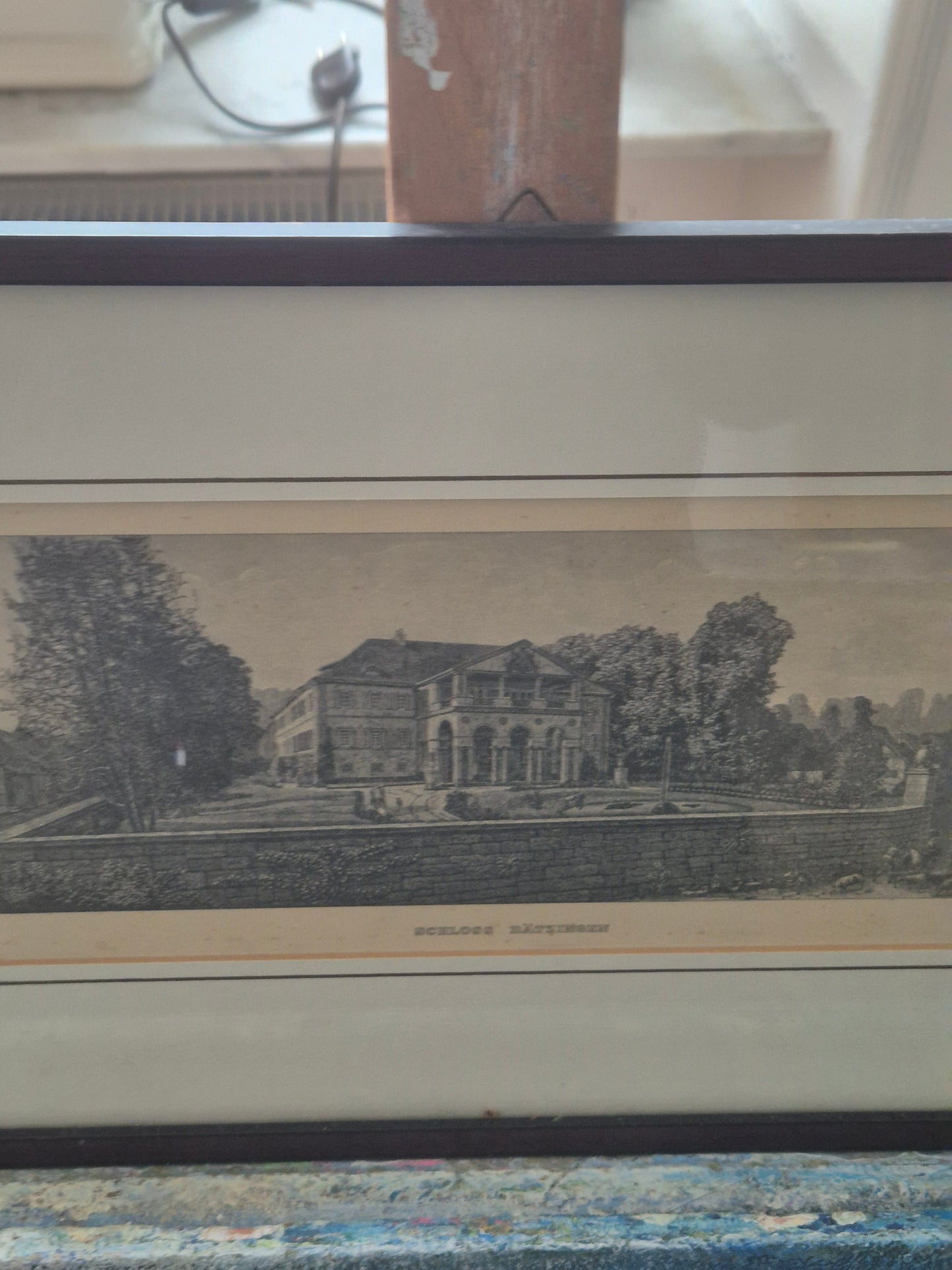 Schloss Dätzingen Druckgrafik Lithographie Landschaftsidylle Gerahmt