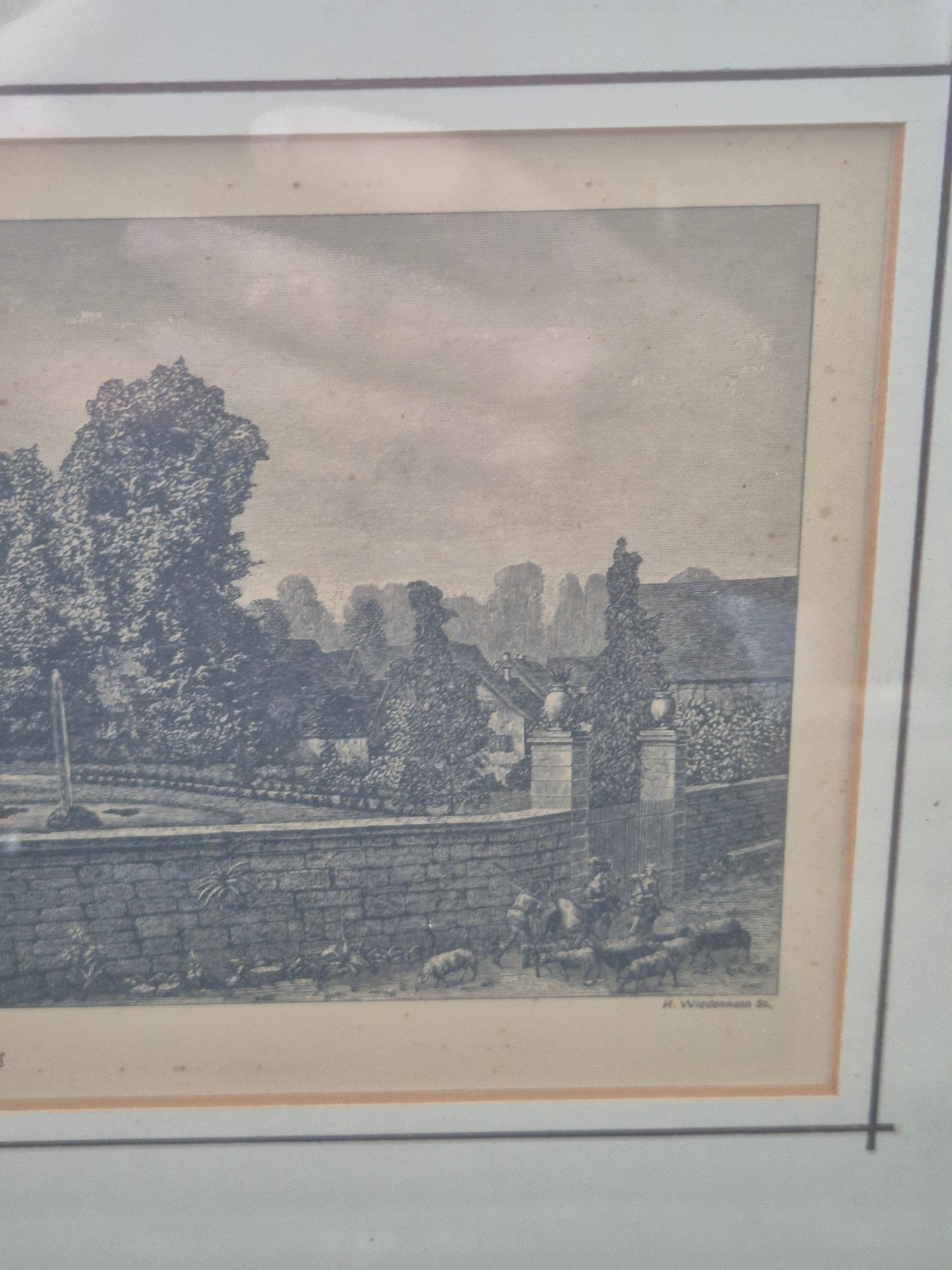 Schloss Dätzingen Druckgrafik Lithographie Landschaftsidylle Gerahmt