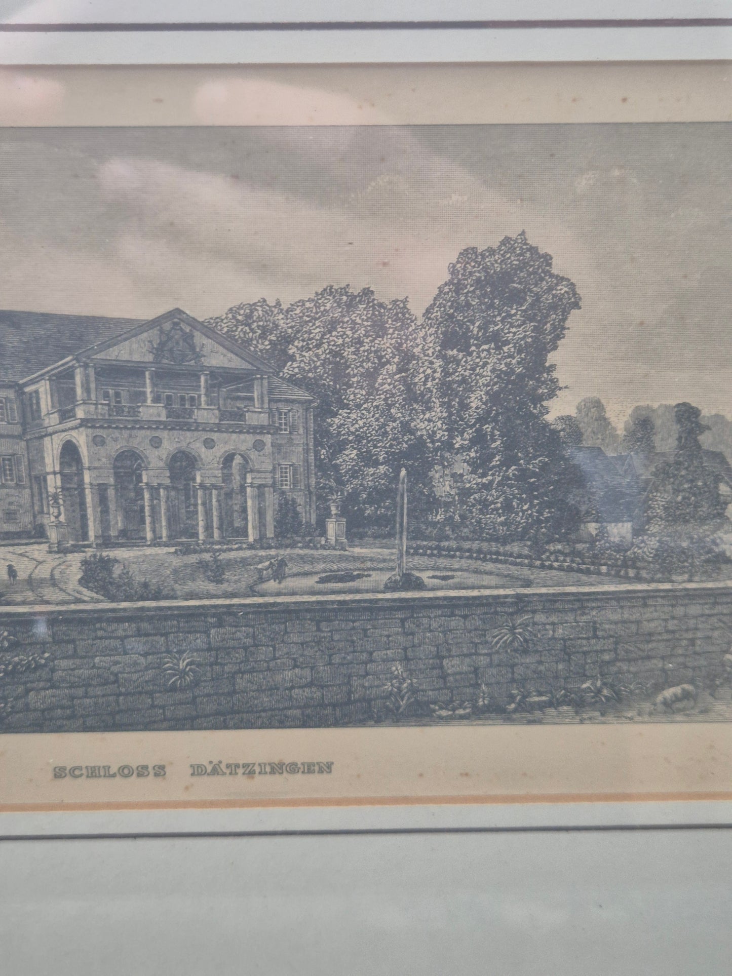 Schloss Dätzingen Druckgrafik Lithographie Landschaftsidylle Gerahmt