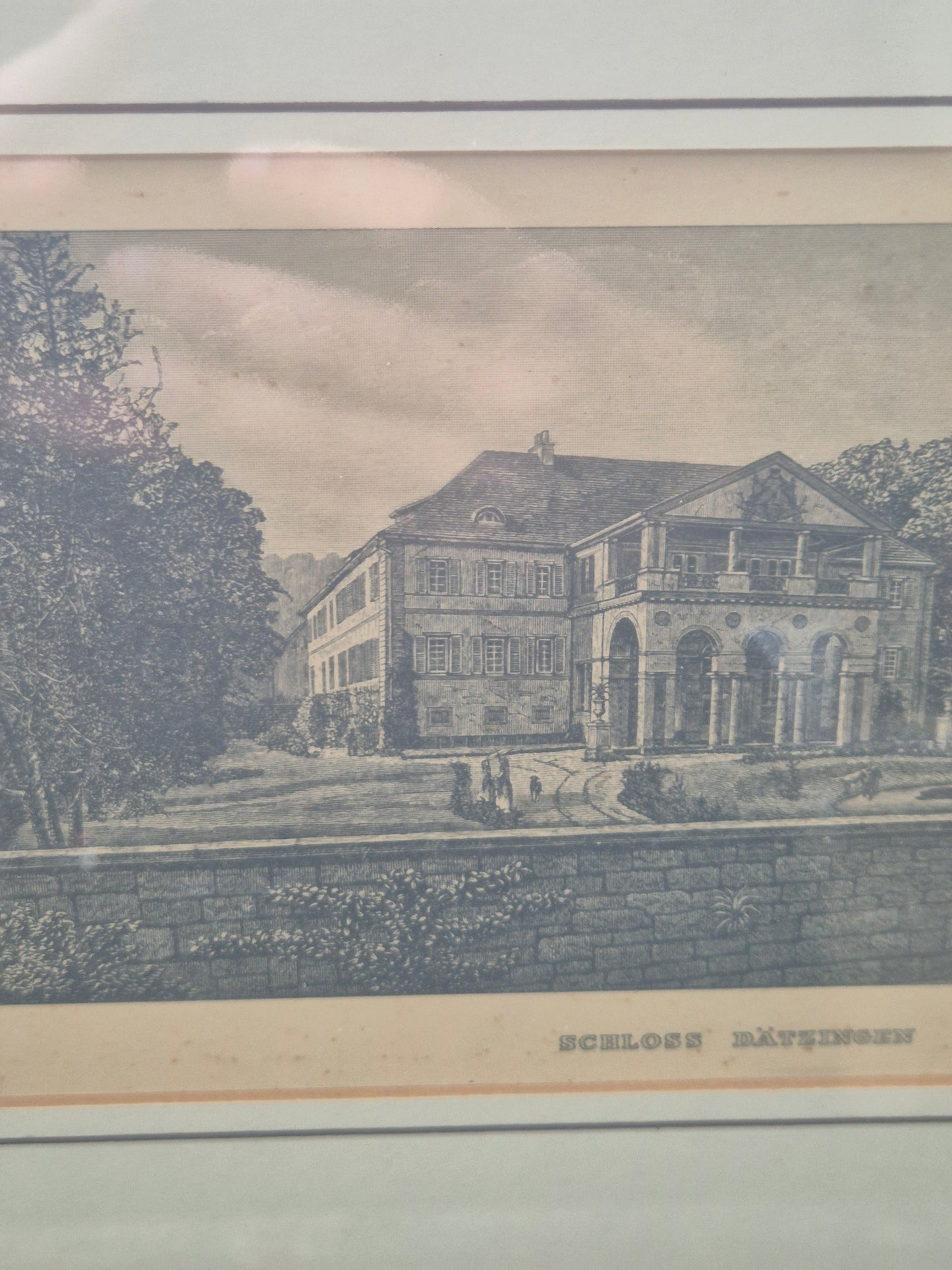 Schloss Dätzingen Druckgrafik Lithographie Landschaftsidylle Gerahmt