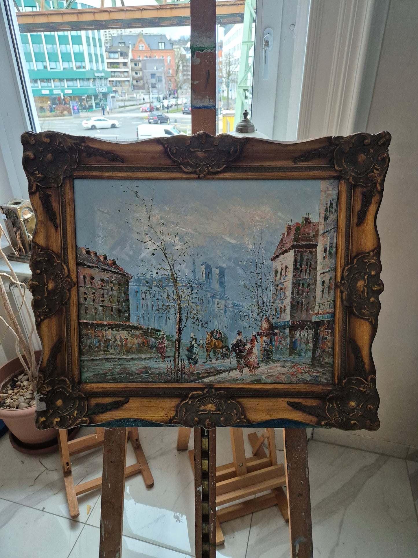 Ölgemälde Post Impressionismus Handsigniert Pariser Straßenszene 53x63cm