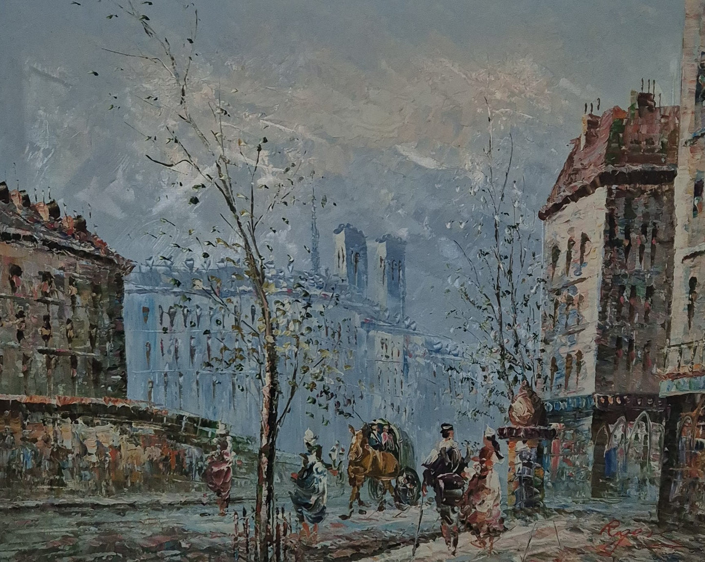 Ölgemälde Post Impressionismus Handsigniert Pariser Straßenszene 53x63cm
