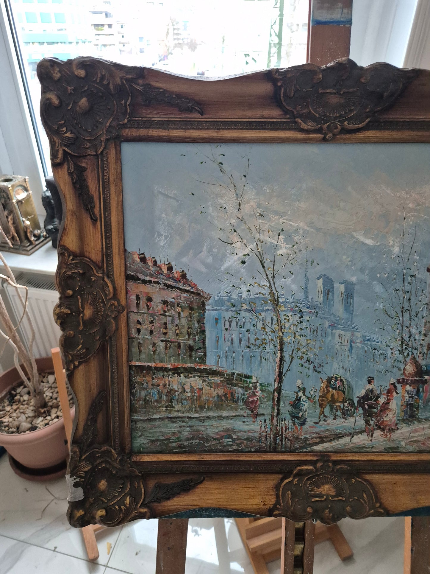 Ölgemälde Post Impressionismus Handsigniert Pariser Straßenszene 53x63cm