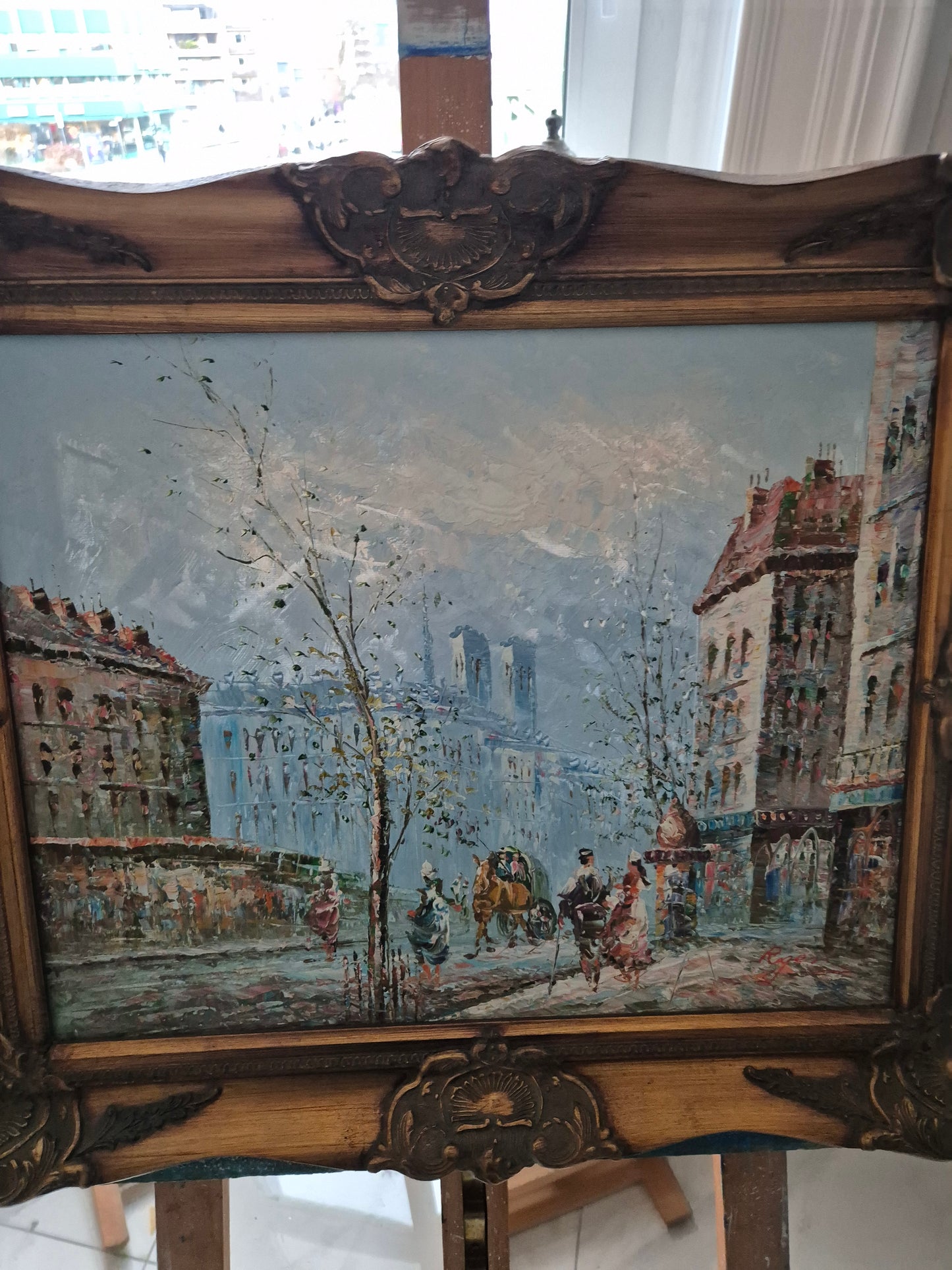 Ölgemälde Post Impressionismus Handsigniert Pariser Straßenszene 53x63cm