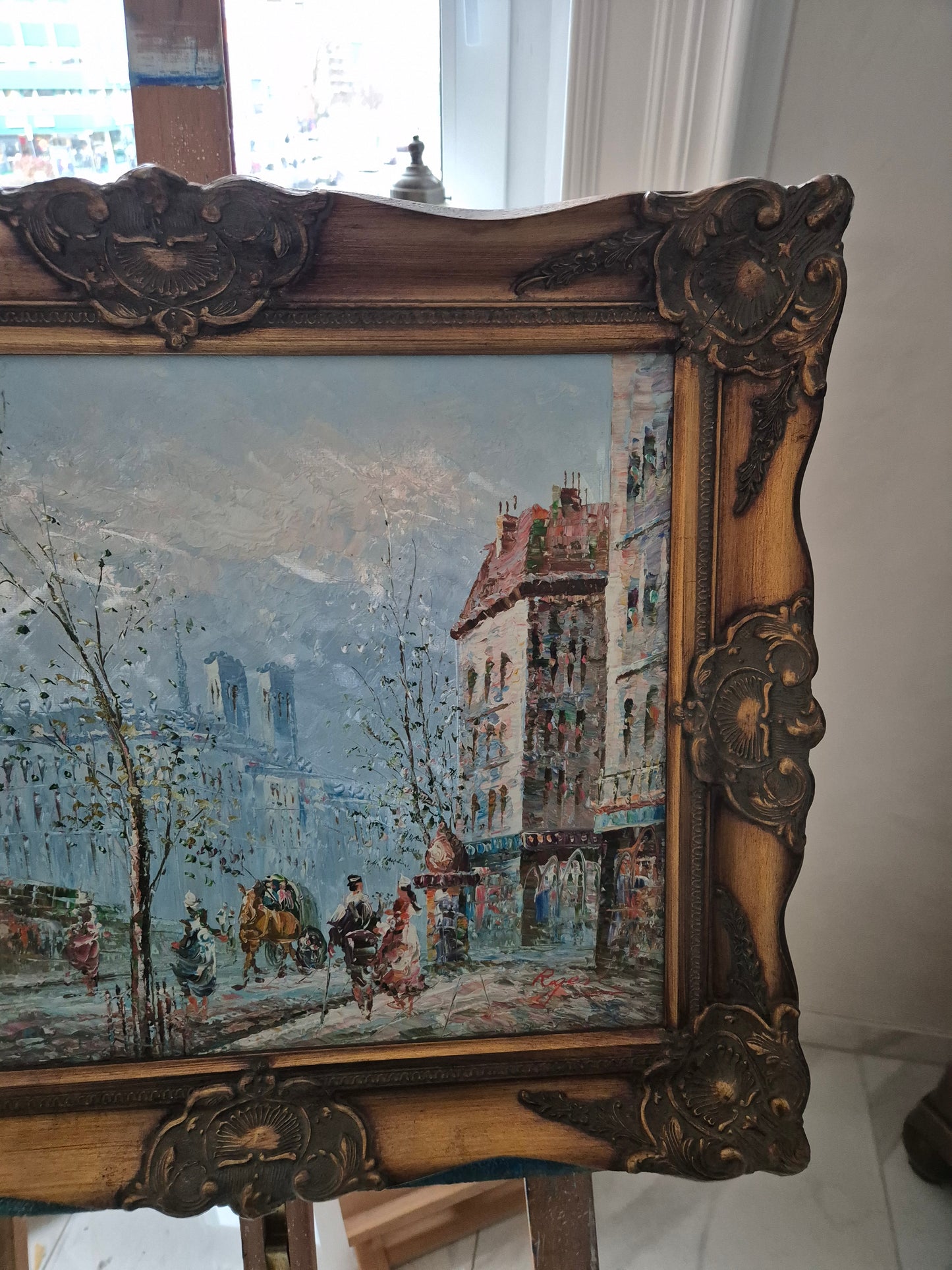 Ölgemälde Post Impressionismus Handsigniert Pariser Straßenszene 53x63cm