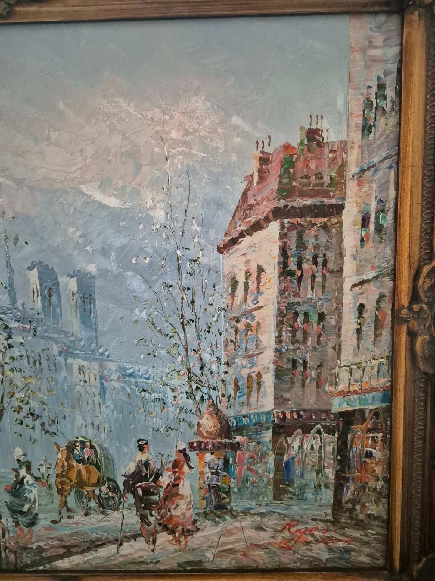 Ölgemälde Post Impressionismus Handsigniert Pariser Straßenszene 53x63cm