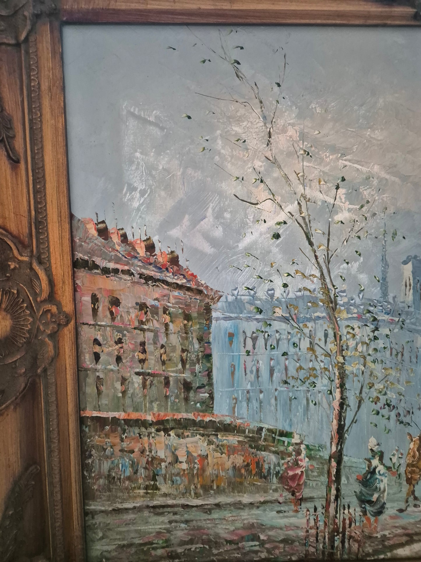Ölgemälde Post Impressionismus Handsigniert Pariser Straßenszene 53x63cm