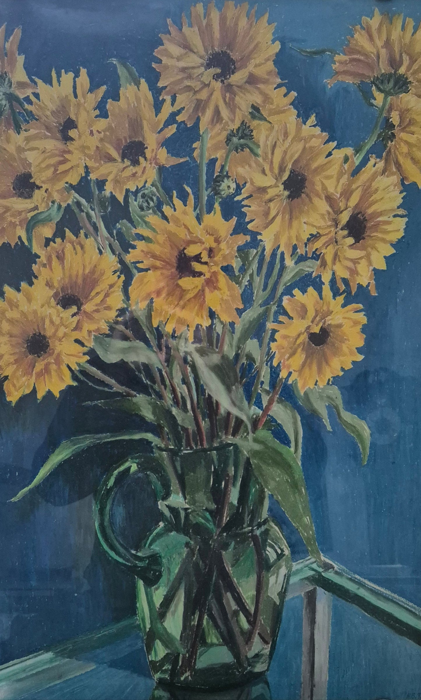 Ölgemälde Stillleben Sonnenblumen Monogrammiert und Datiert  H.G 1973