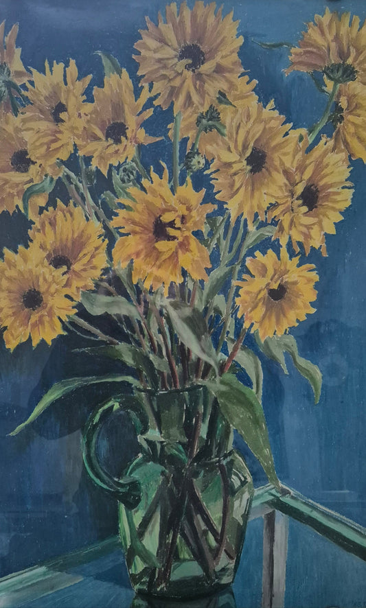 Ölgemälde Stillleben Sonnenblumen Monogrammiert und Datiert  H.G 1973