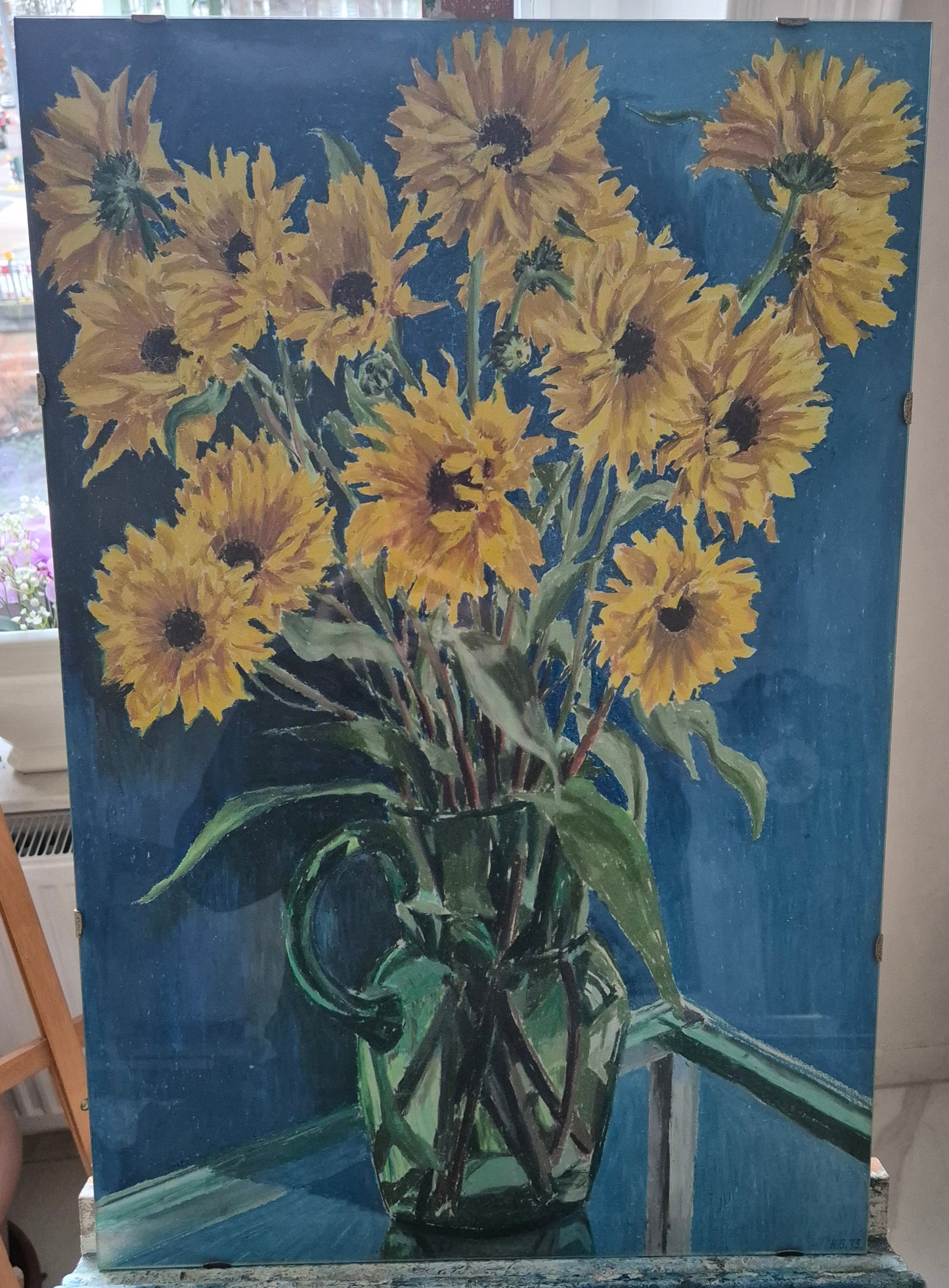 Ölgemälde Stillleben Sonnenblumen Monogrammiert und Datiert  H.G 1973