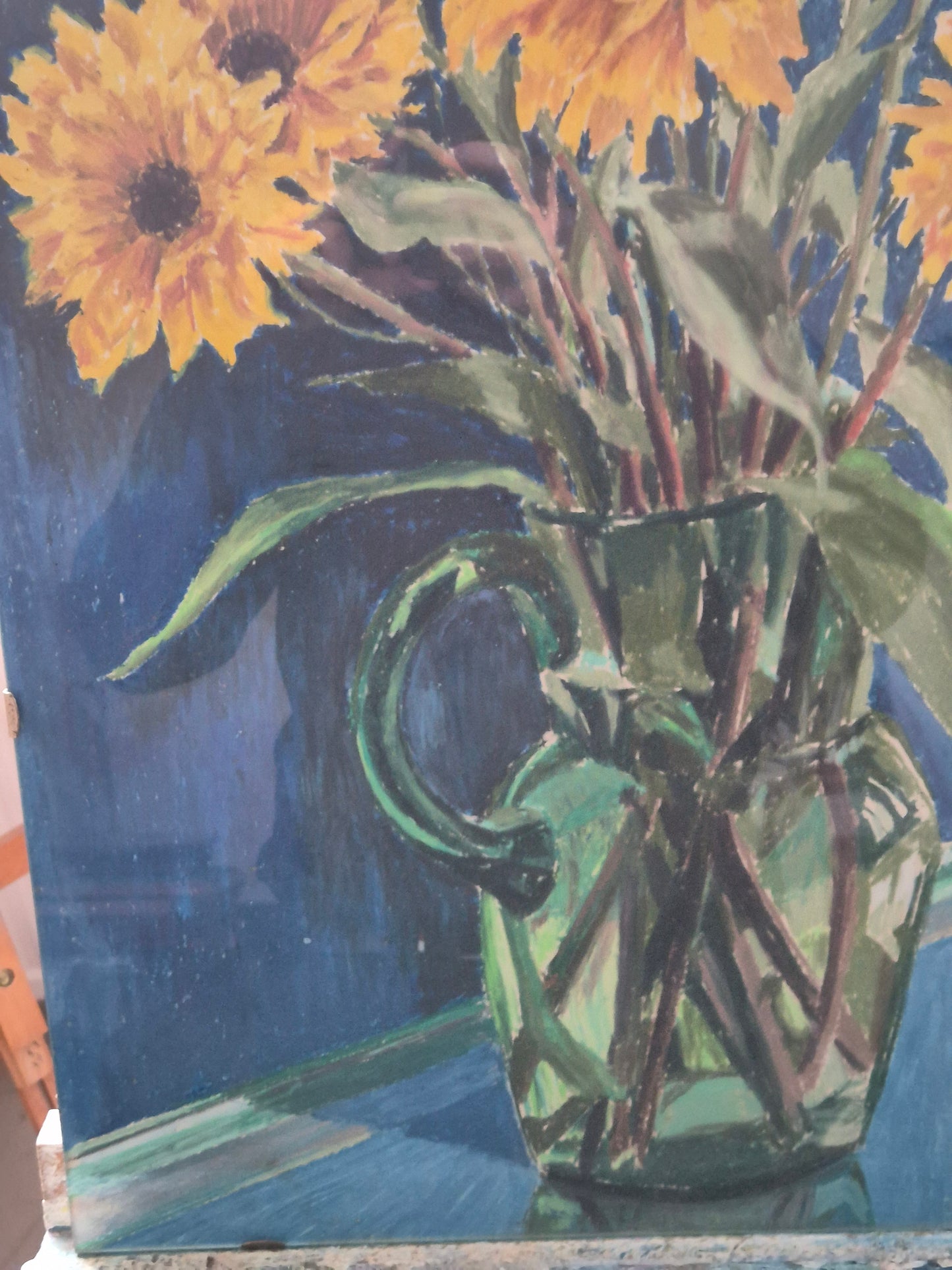 Ölgemälde Stillleben Sonnenblumen Monogrammiert und Datiert  H.G 1973