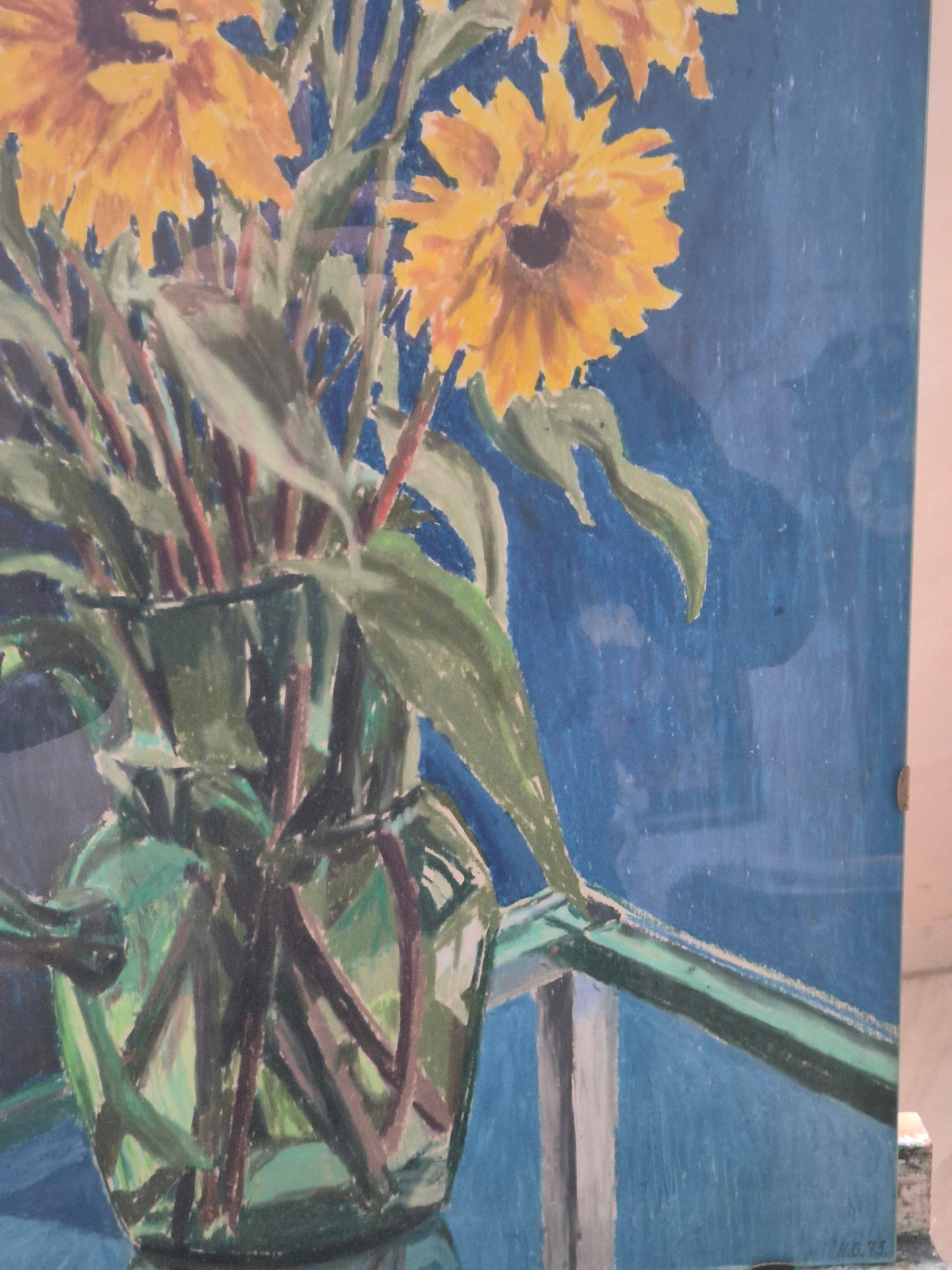 Ölgemälde Stillleben Sonnenblumen Monogrammiert und Datiert  H.G 1973