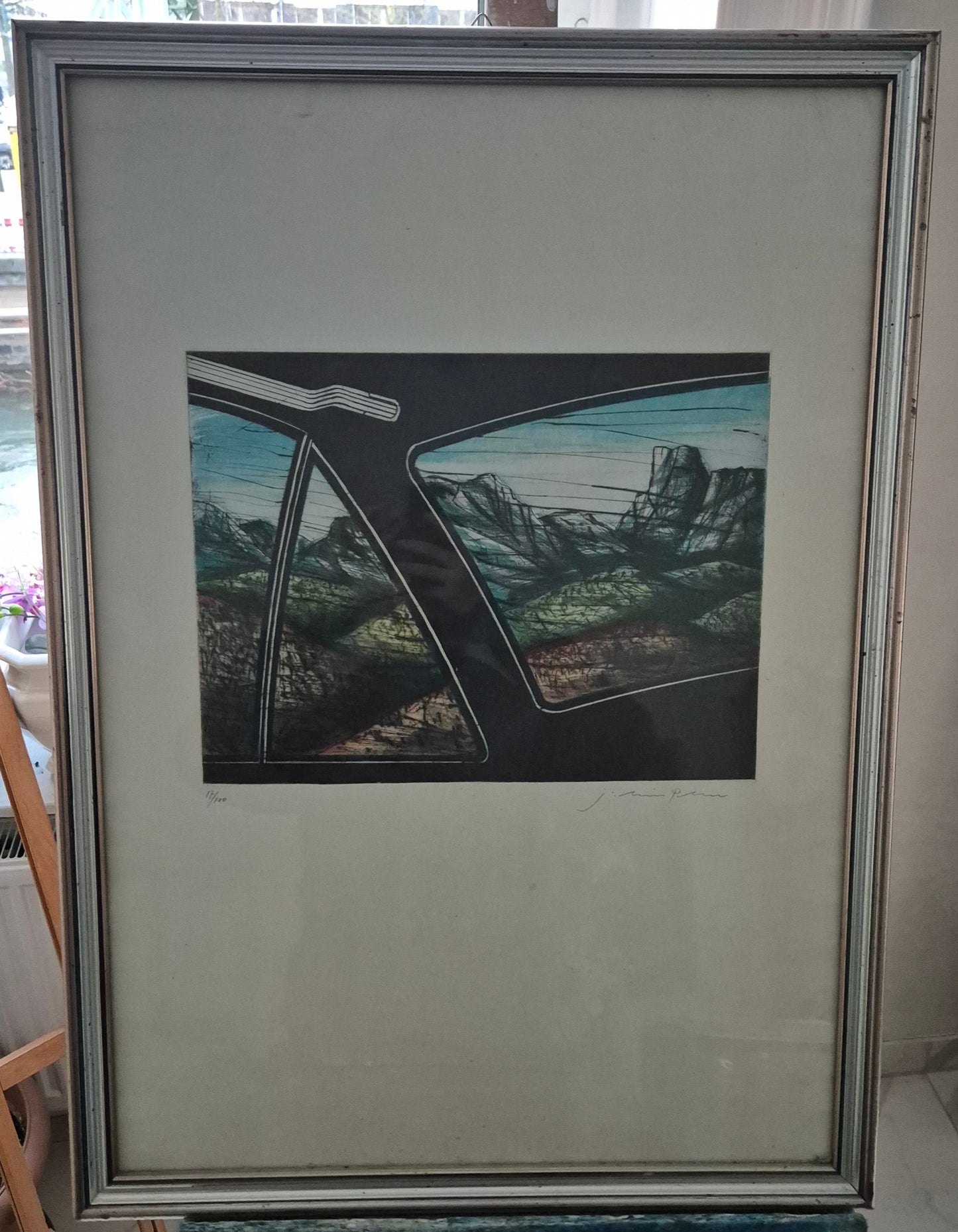 Handsignierte Nummerierte Farblithographie 17/100 Fenster Reflektion