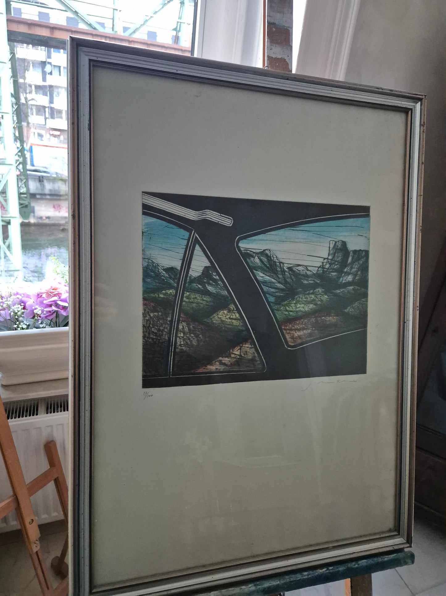 Handsignierte Nummerierte Farblithographie 17/100 Fenster Reflektion