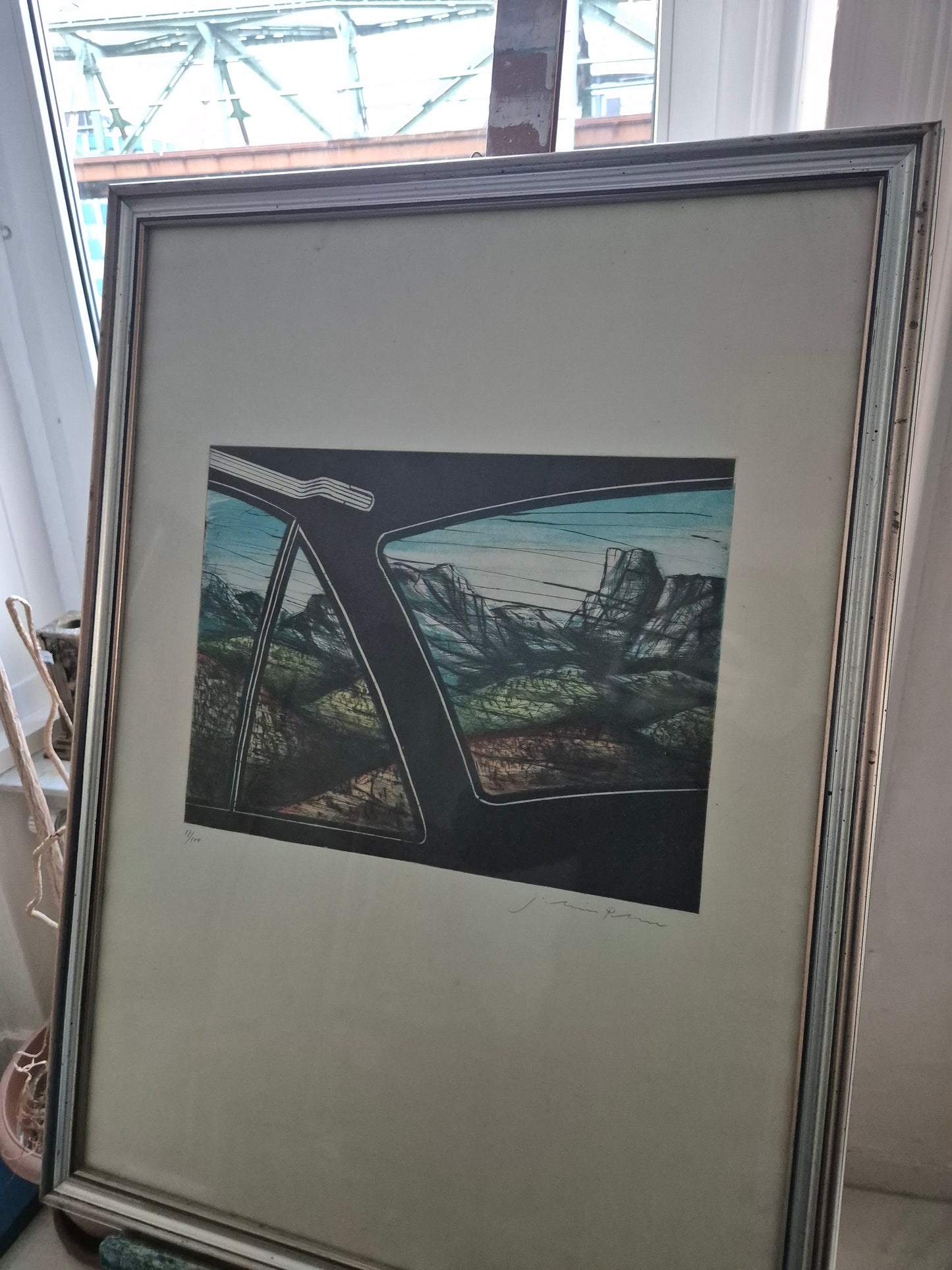 Handsignierte Nummerierte Farblithographie 17/100 Fenster Reflektion