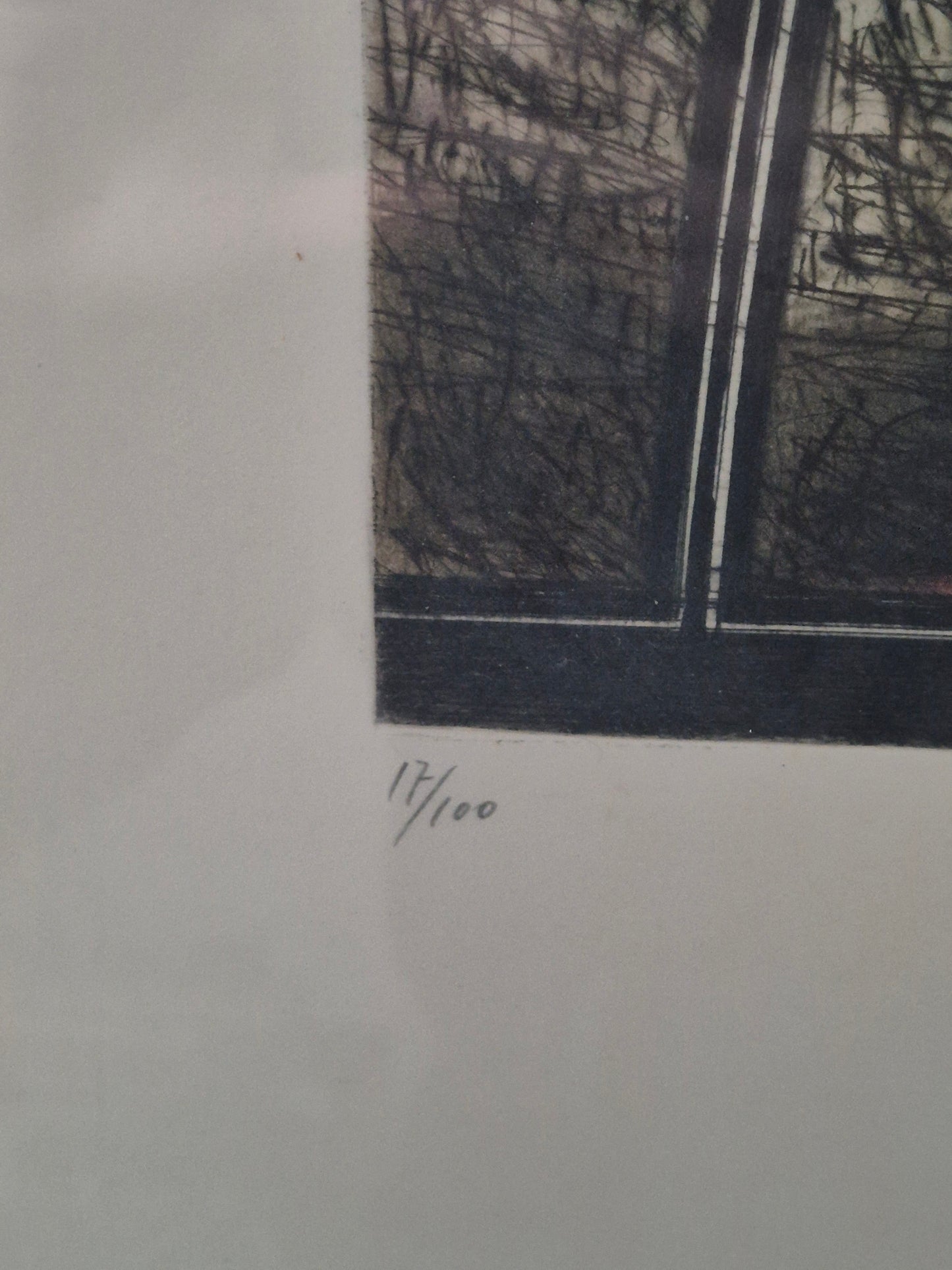 Handsignierte Nummerierte Farblithographie 17/100 Fenster Reflektion