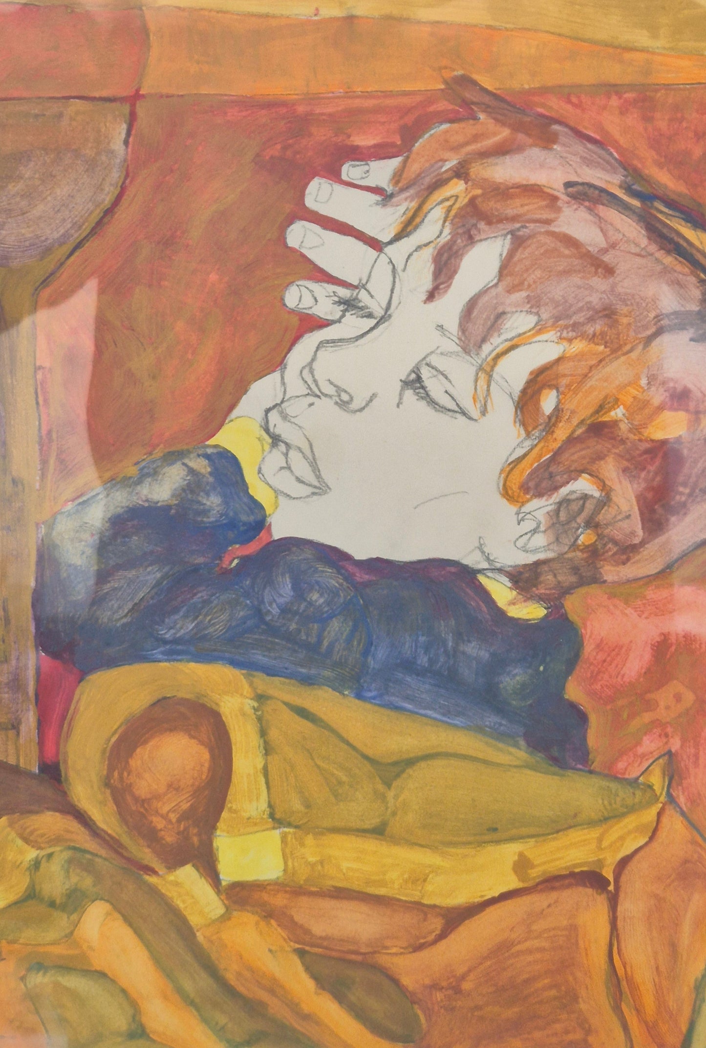 Malerei Aquarell Bleistift Cartoon 20 Century Schlafender Junge