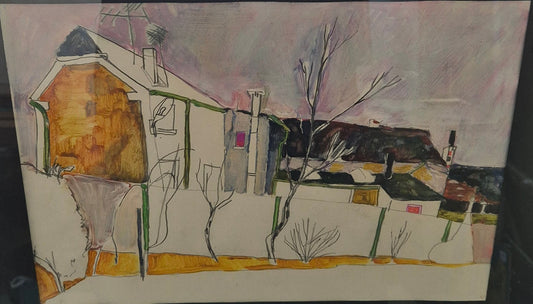 Ölmalerei Mischtechnik Stadtbilder Kartoon Naive Kunst 42x53cm