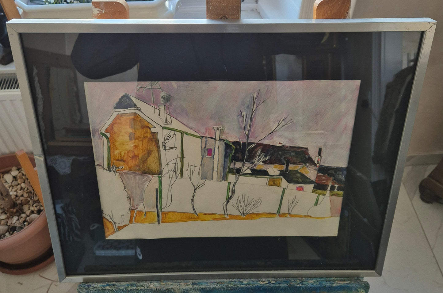 Ölmalerei Mischtechnik Stadtbilder Kartoon Naive Kunst 42x53cm