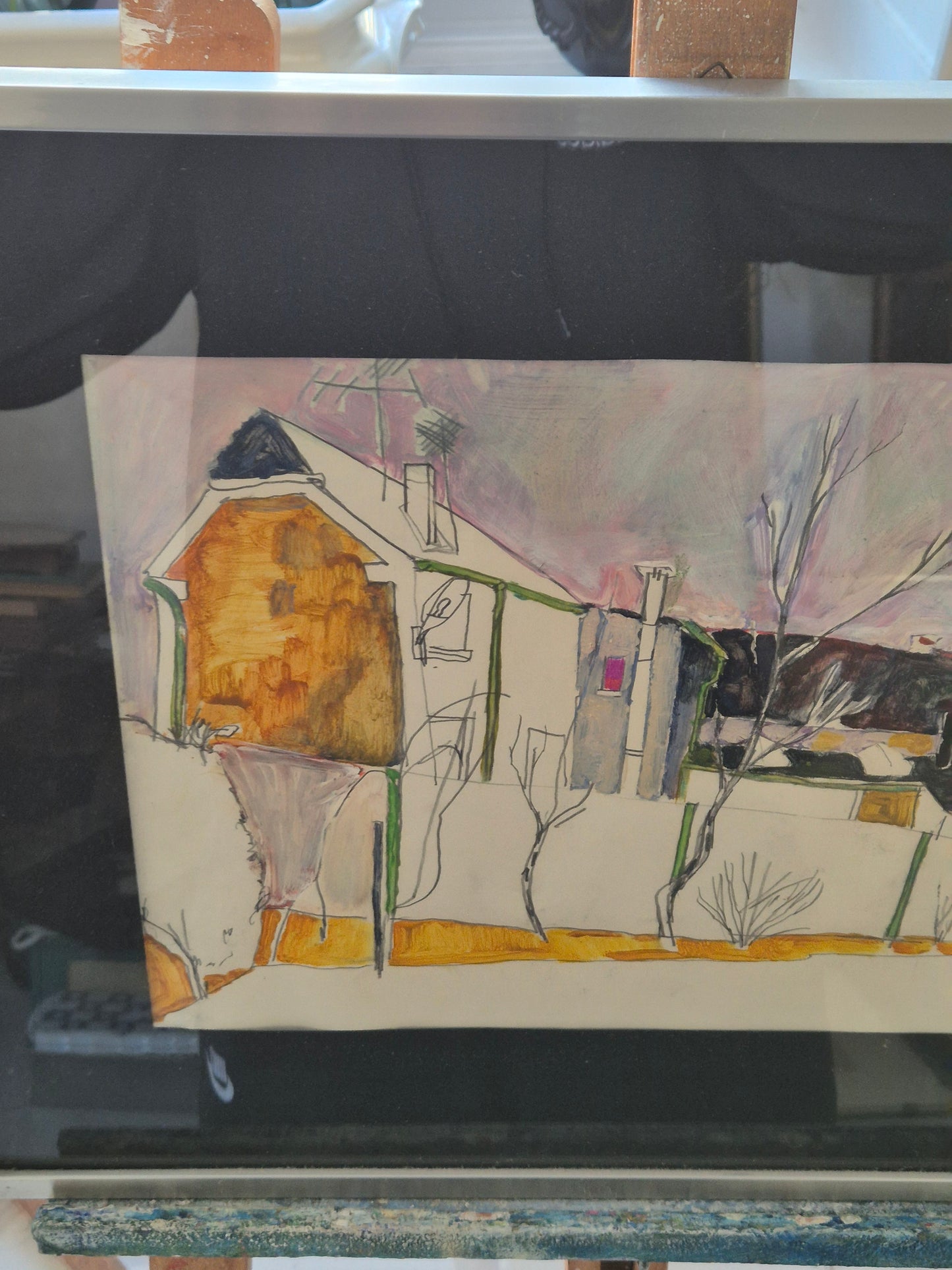 Ölmalerei Mischtechnik Stadtbilder Kartoon Naive Kunst 42x53cm