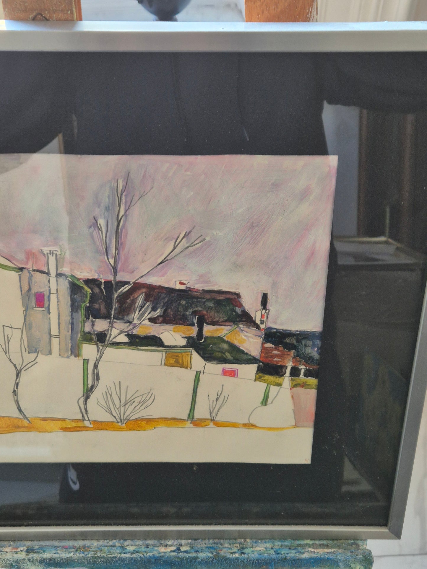 Ölmalerei Mischtechnik Stadtbilder Kartoon Naive Kunst 42x53cm