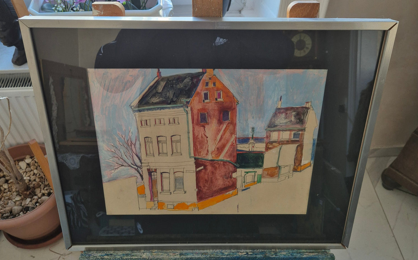 Cartoon Naive Malerei Mischtechnik Stadtbilder Gerahmt hinter Glas