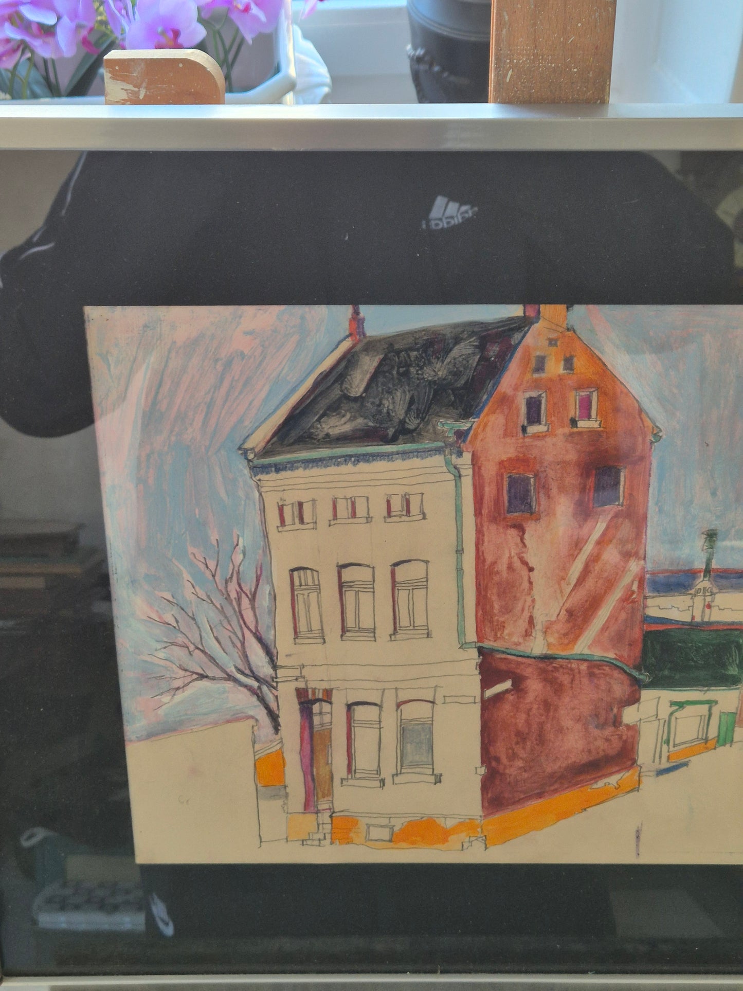 Cartoon Naive Malerei Mischtechnik Stadtbilder Gerahmt hinter Glas