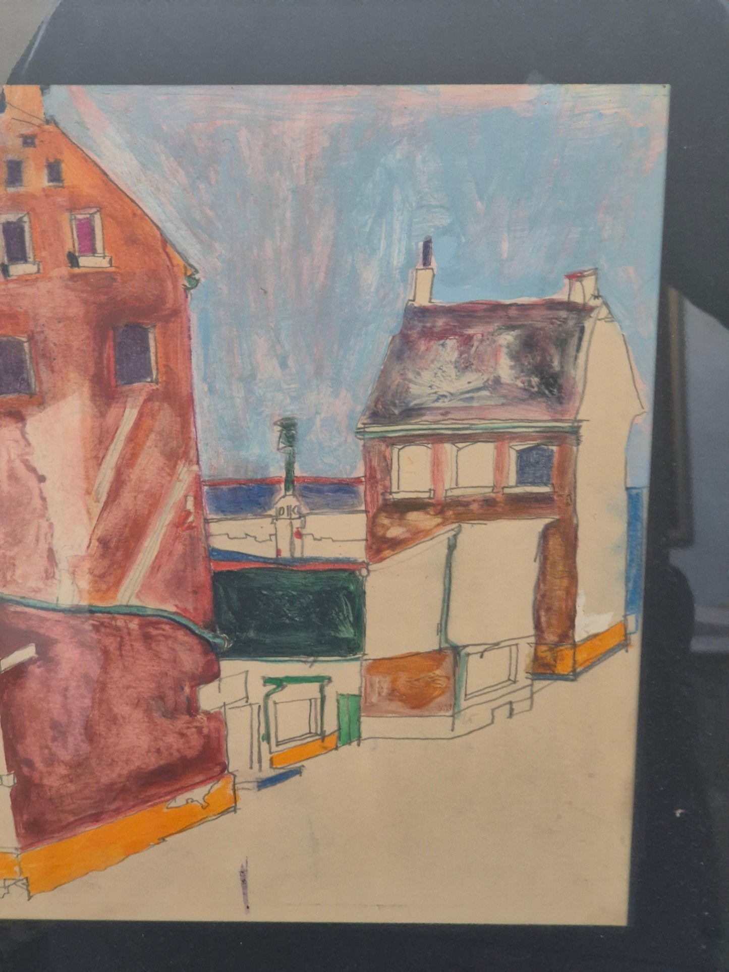 Cartoon Naive Malerei Mischtechnik Stadtbilder Gerahmt hinter Glas