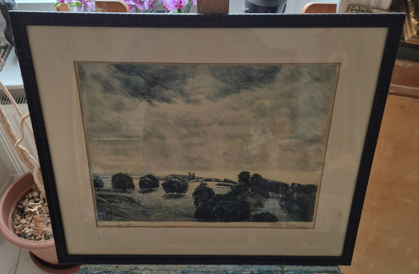 Handsignierte Lithographie Grafik Schwarzwald Landschaft 42x52cm