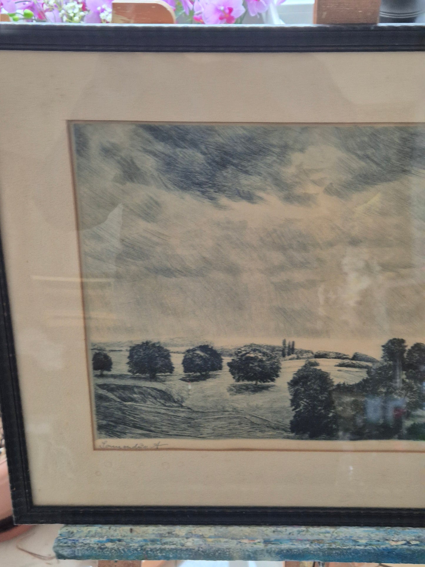 Handsignierte Lithographie Grafik Schwarzwald Landschaft 42x52cm