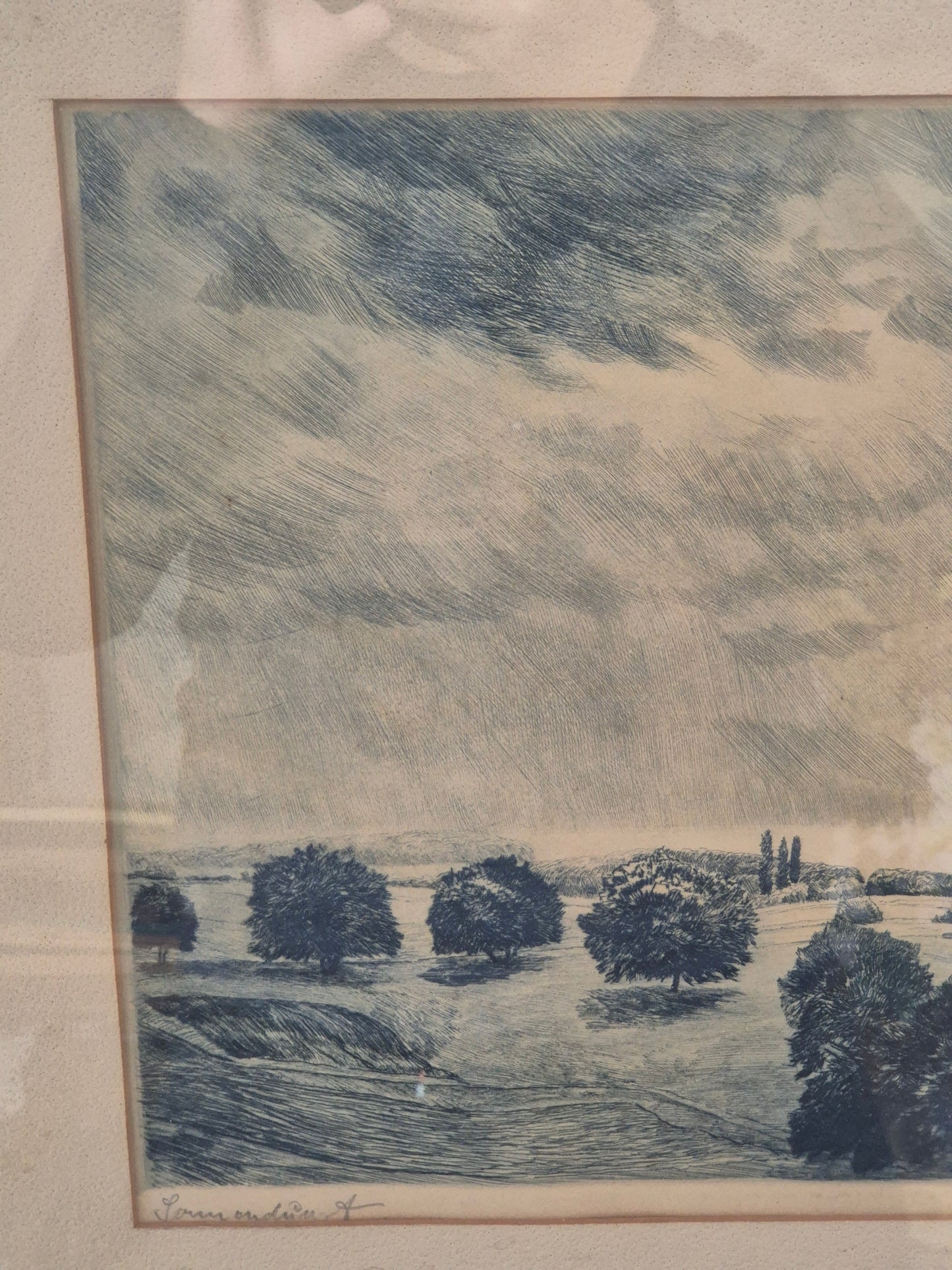 Handsignierte Lithographie Grafik Schwarzwald Landschaft 42x52cm