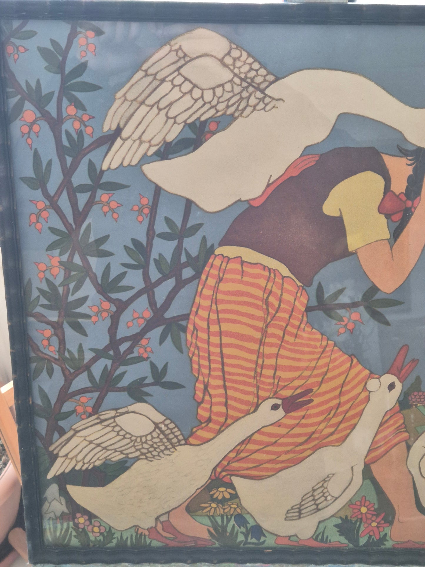 Ilse Breit (1908-1992) Farblithographie Goose Girl Gerahmt hinter Glas