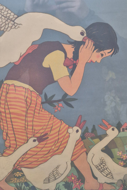 Ilse Breit (1908-1992) Farblithographie Goose Girl Gerahmt hinter Glas