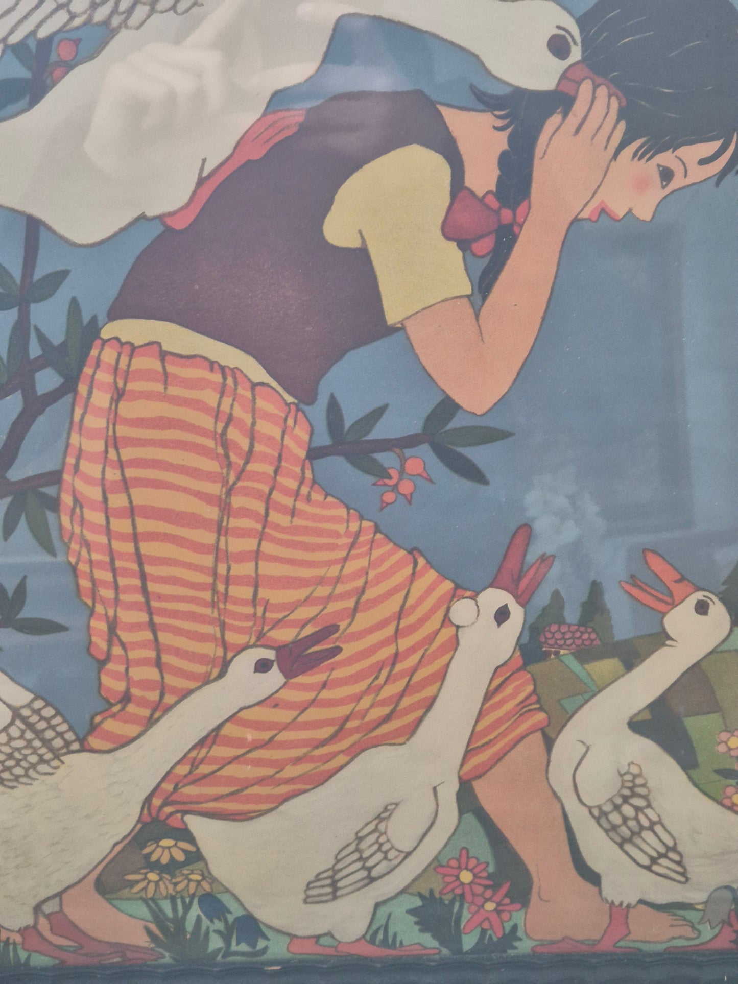 Ilse Breit (1908-1992) Farblithographie Goose Girl Gerahmt hinter Glas