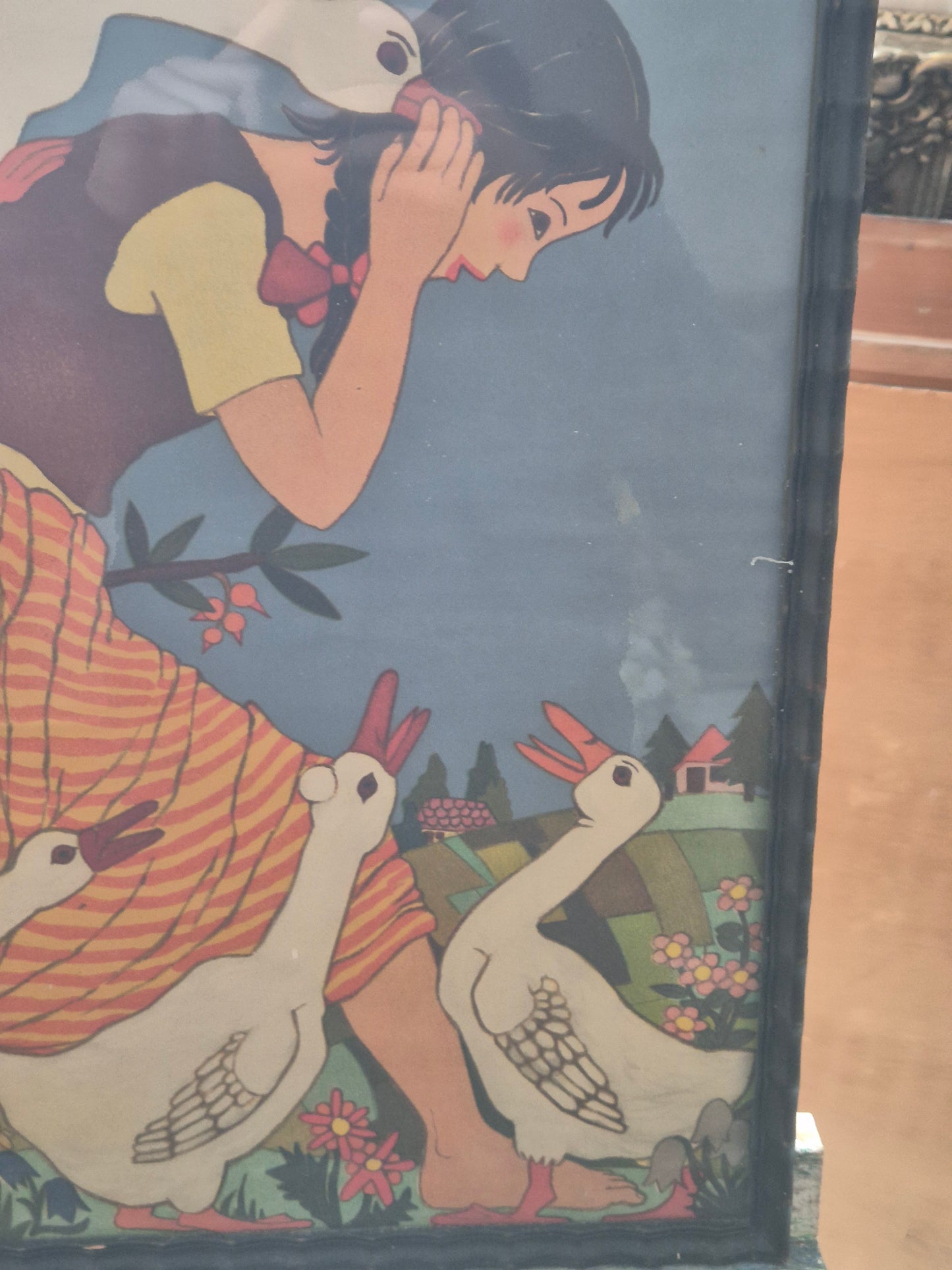 Ilse Breit (1908-1992) Farblithographie Goose Girl Gerahmt hinter Glas