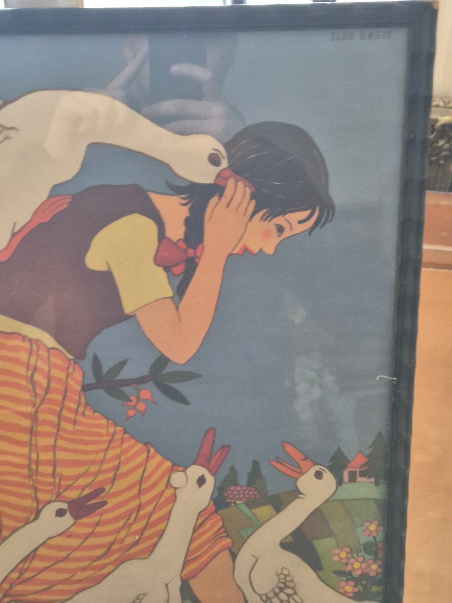 Ilse Breit (1908-1992) Farblithographie Goose Girl Gerahmt hinter Glas