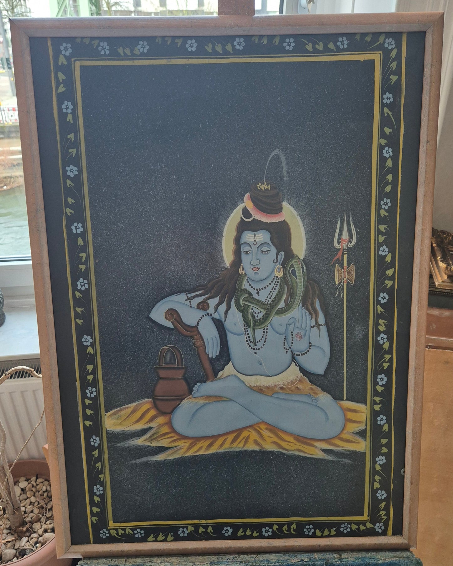 Buddhistische Indische Malerei Darstellung des Hindu Gottes 69x49cm