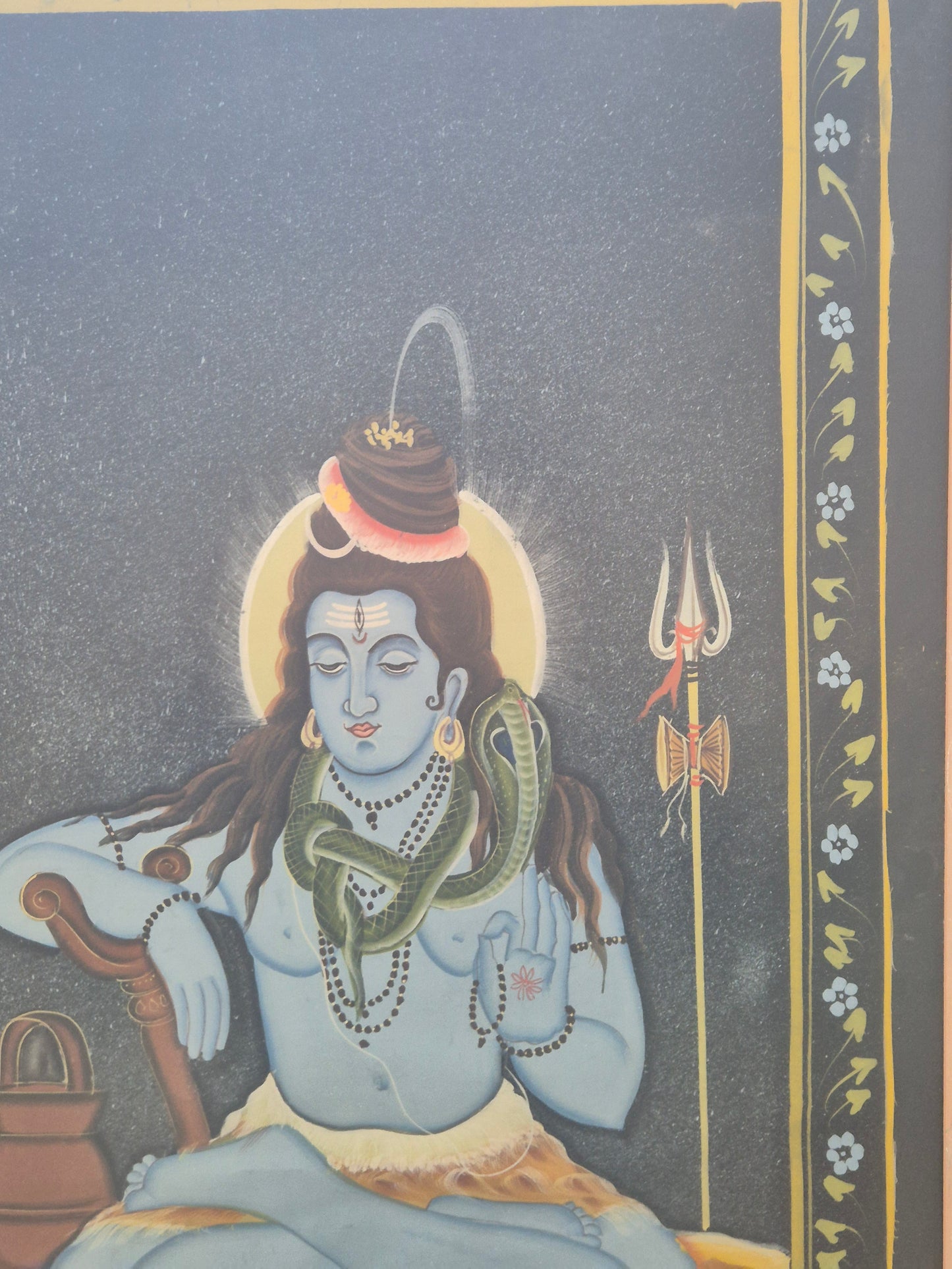 Buddhistische Indische Malerei Darstellung des Hindu Gottes 69x49cm